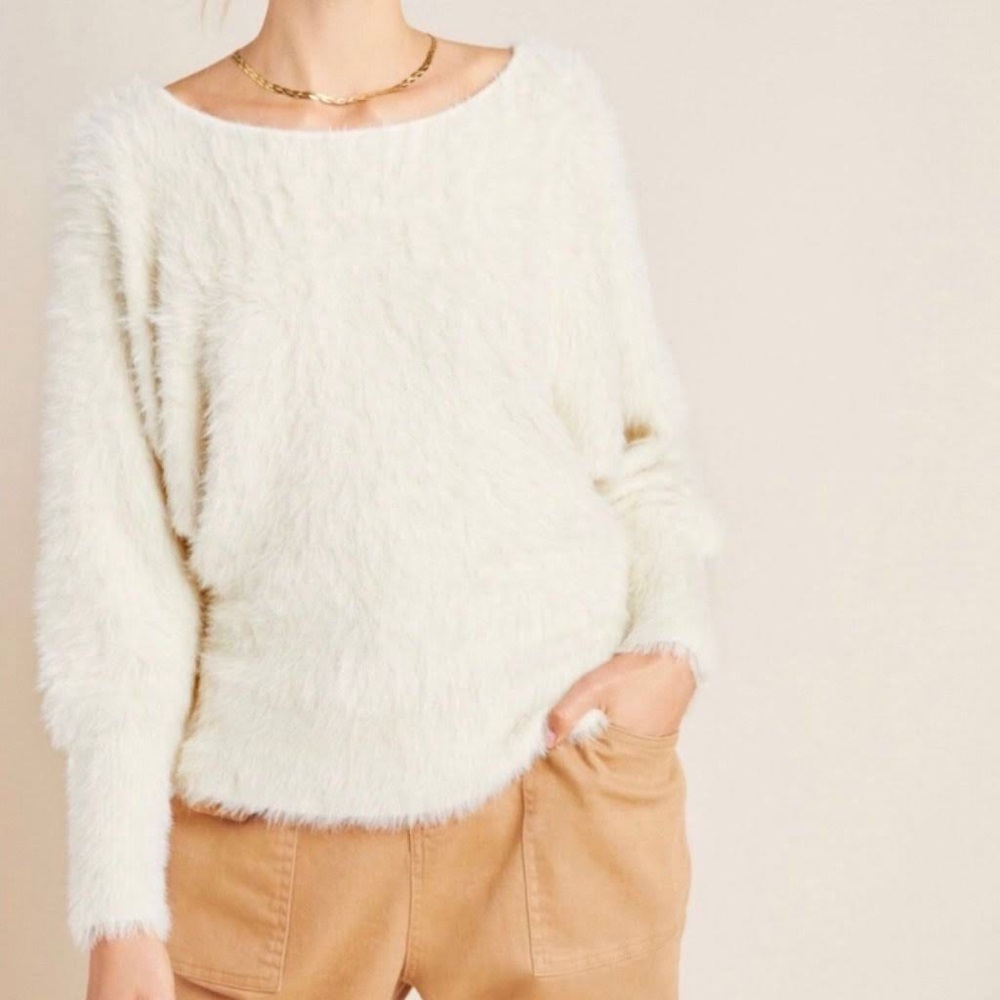 NWT Anthropologie Ember Eyelash Ivory Pullover Sweater, Size S